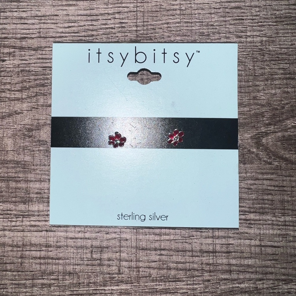 Sterling Silver Red Flower Stud Earrings